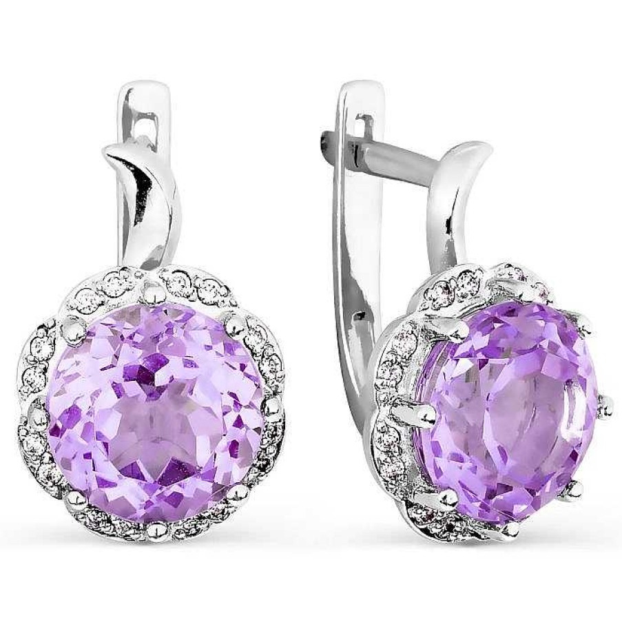 Ohrringe Zolotoy | Damen Ohrringe 585 Wei Gold Amethysten Zirkonia