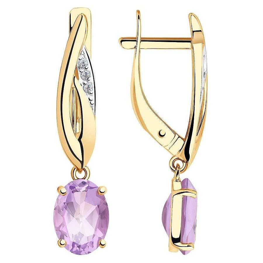 Ohrringe Zolotoy | Ohrringe 375 Rotgold Amethyst Und Zirkonia