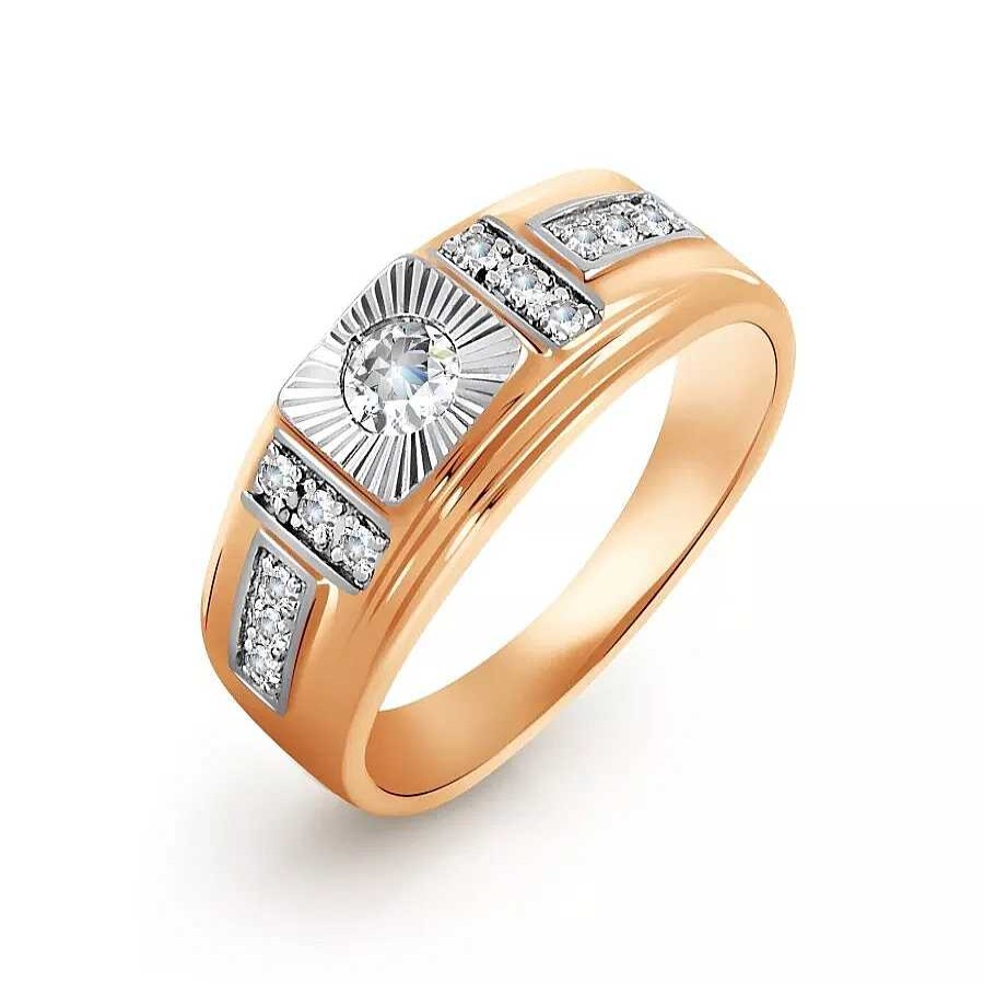 Ringe Zolotoy | Herren Ring 585 Rotgold Wei Gold Zirkonia