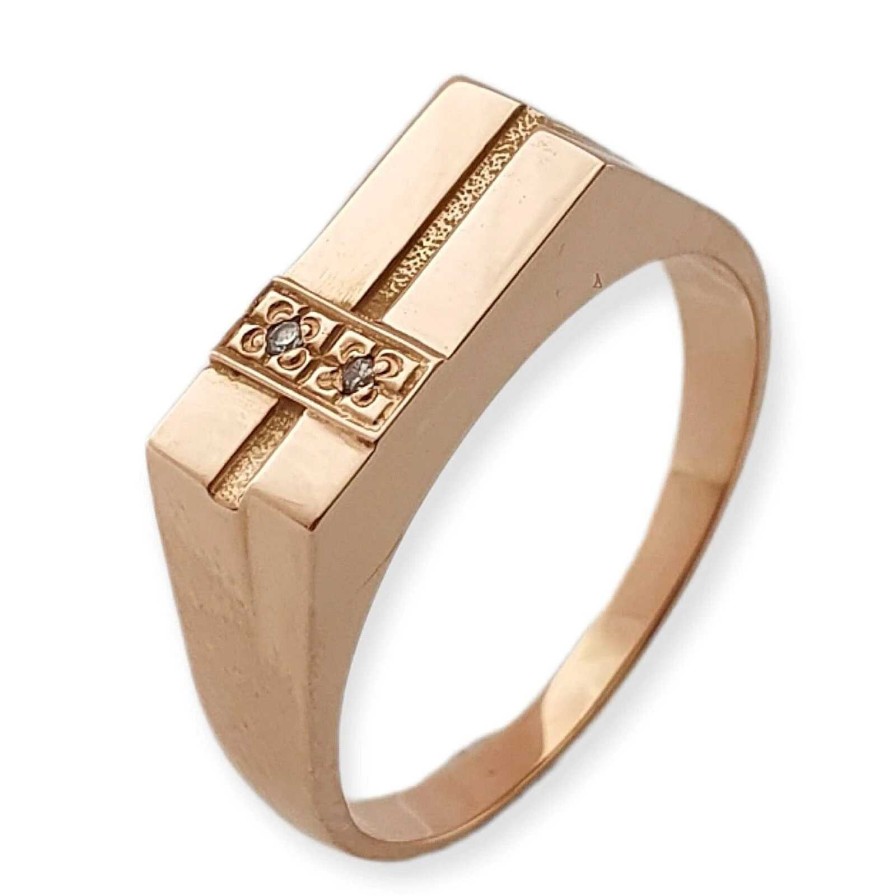 Ringe Zolotoy | Herren Ring 585 Rotgold Mit Zirkonia Siegelring