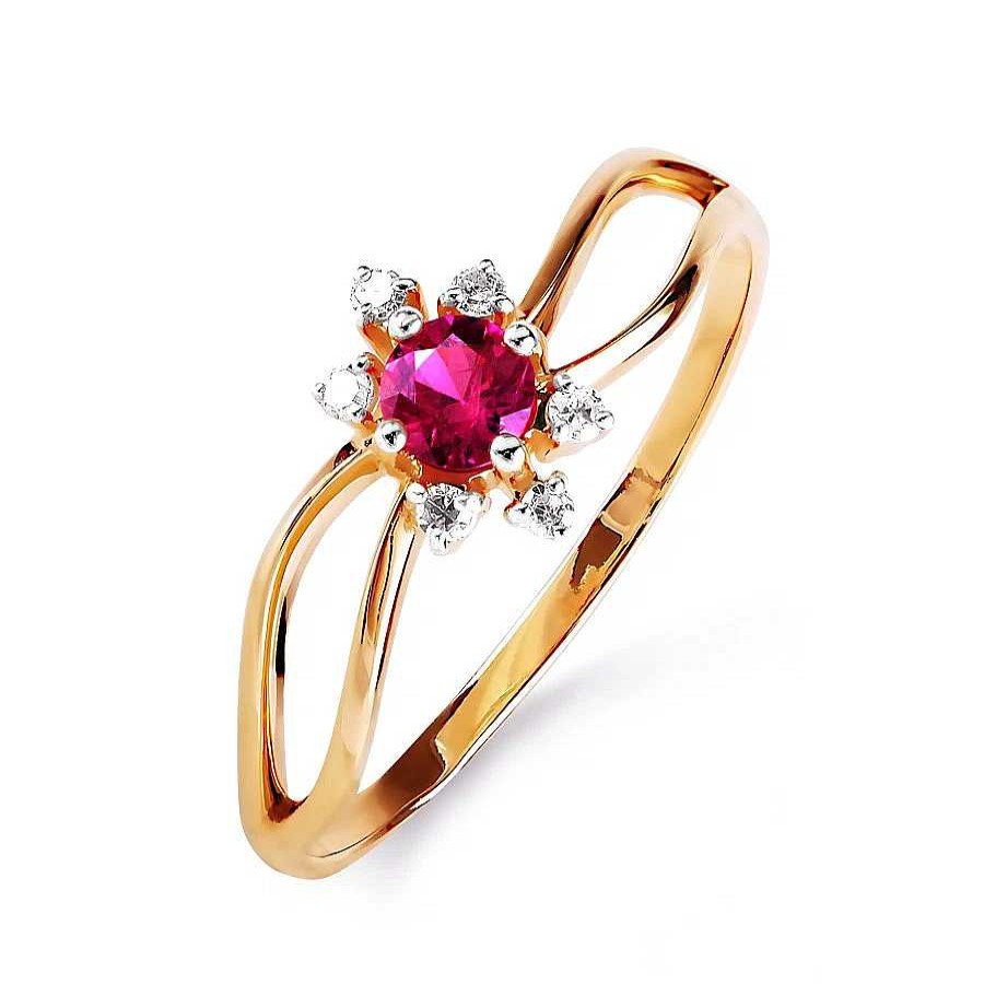 Ringe Zolotoy | Damen Ring Mit Rubin Und Brillanten 585 Rotgold