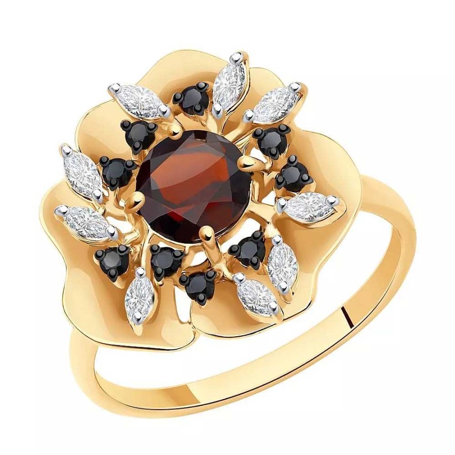 Ringe Zolotoy | Damen Ring Mit Granat Und Zirkonia | 585 Rotgold