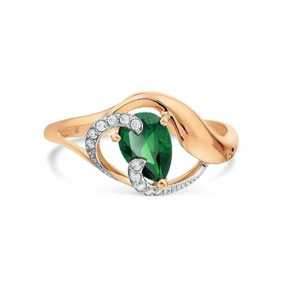 Ringe Zolotoy | Damen Ring Mit Smaragd Syn. Mit Zirkonia 585 Rotgold