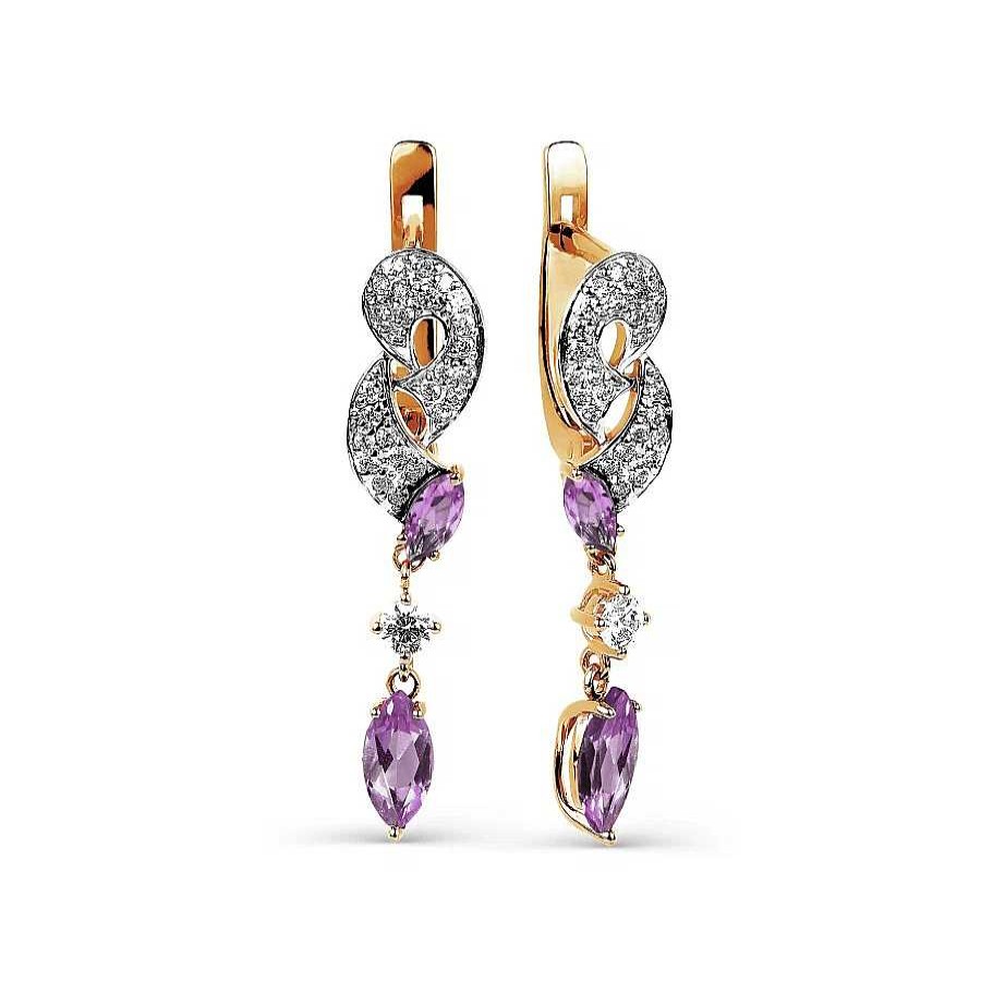 Ohrringe Zolotoy | Ohrringe Mit Zirkonia Und Amethysten 585 Rotgold