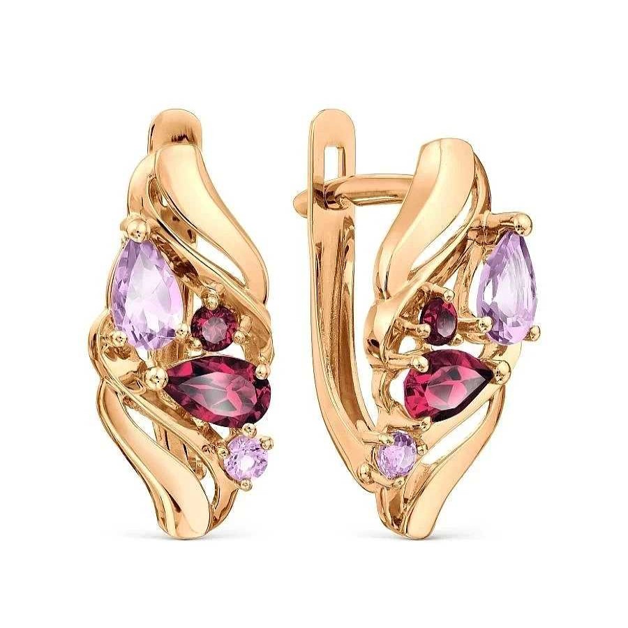 Ohrringe Zolotoy | Damen Ohrringe 585 Rotgold Amethyst Rhodolite