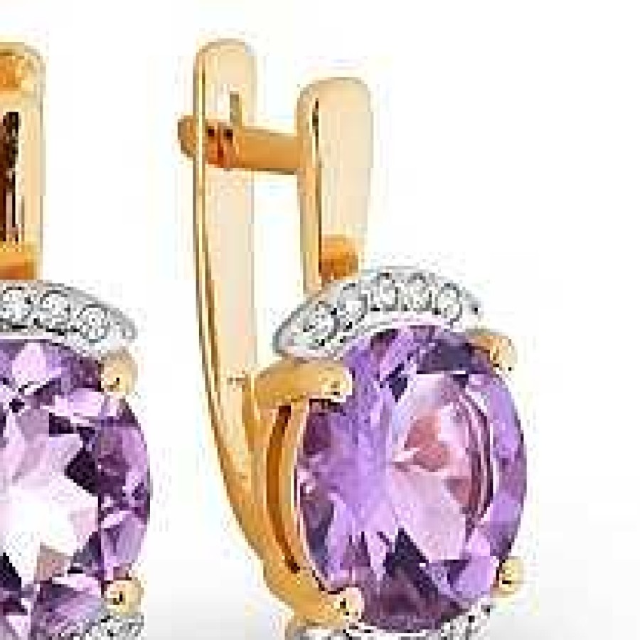 Ohrringe Zolotoy | Ohrringe Mit Amethysten Und Zirkonia | 585 Rotgold