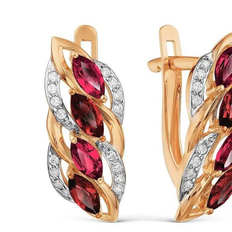 Ohrringe Zolotoy | Ohrringe Mit Granaten Rhodolite Und Zirkonia 585 Rotgold