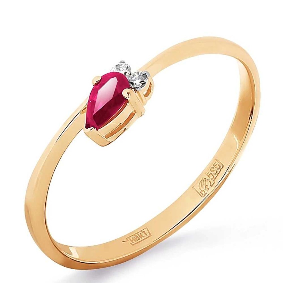 Ringe Zolotoy | Damen Ring 585 Rotgold Brillant Rubin Verlobungsring