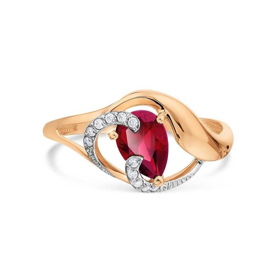 Ringe Zolotoy | Damen Ring 585 Rotgold Rubin Und Zirkonia