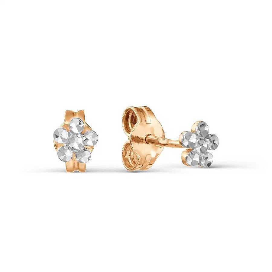 Ohrringe Zolotoy | Ohrringe Ohrstecker "Blumen" 585 Rotgold Diamantiert