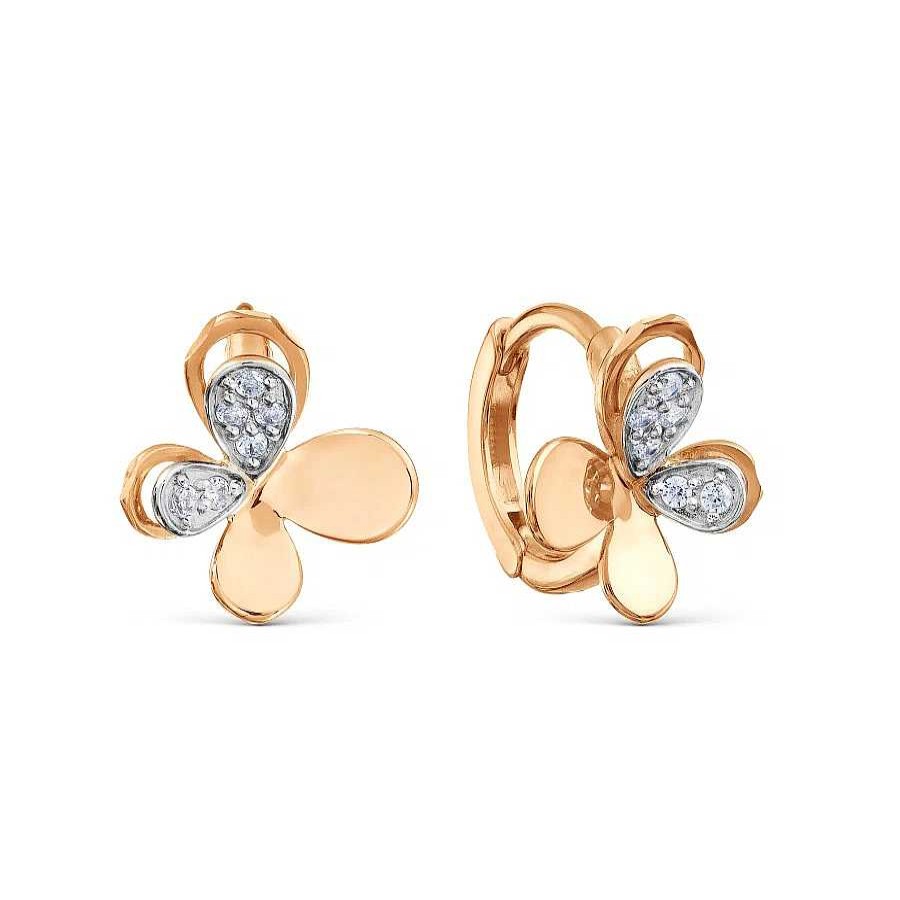 Ohrringe Zolotoy | Kinderohrringe Blumen 585 Rotgold Zirkonia