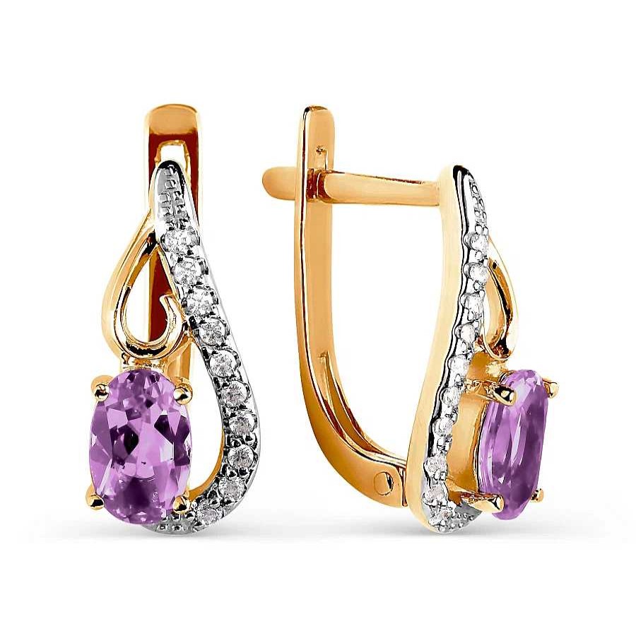 Ohrringe Zolotoy | Damen Ohrringe 585 Rotgold Mit Zirkonia Amethyste