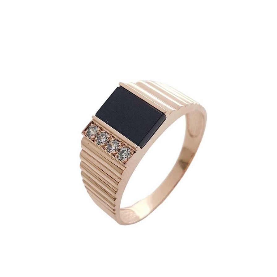 Ringe Zolotoy | Herren Ring 585 Rotgold Mit Zirkonia Fingerring