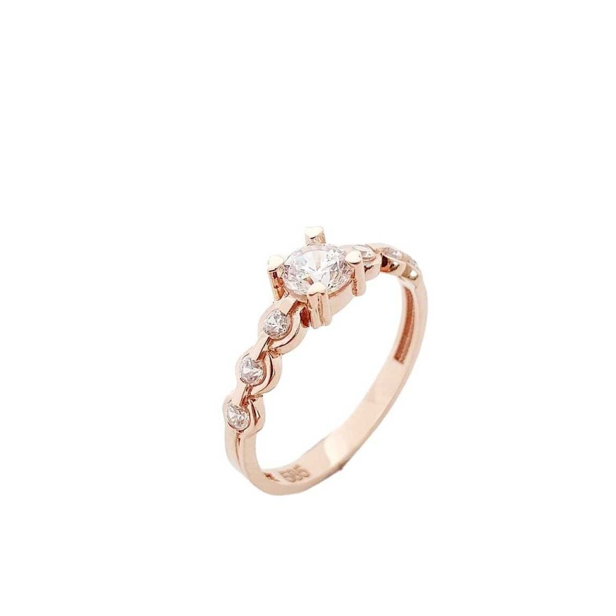 Ringe Zolotoy | Damen Ring 585 Rotgold Zirkonia Verlobungsring