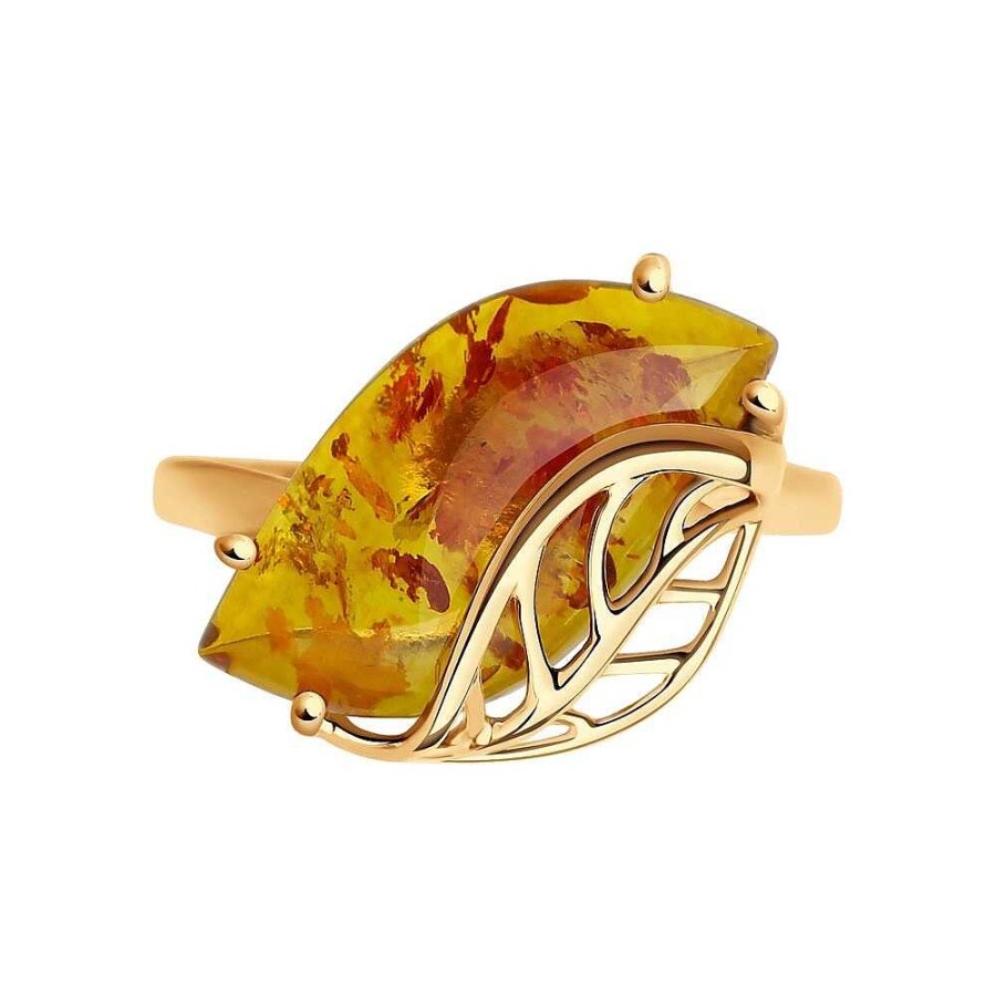 Ringe Zolotoy | Fingerring Mit Bernstein 585 Rotgold Damen Ring