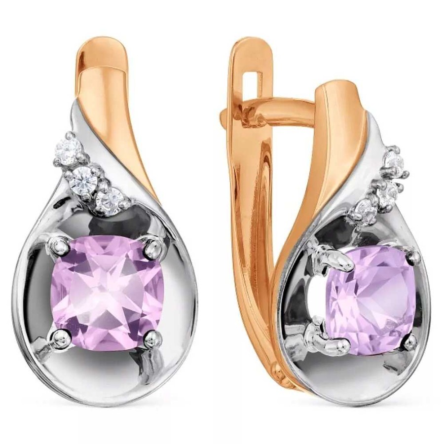 Ohrringe Zolotoy | Damen Ohrringe 585Er Rotgold Amethyst Zirkonia