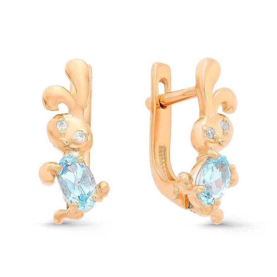 Ohrringe Zolotoy | Kinder Ohrringe "Hase" Mit Topas Und Zirkonia 585 Rotgold