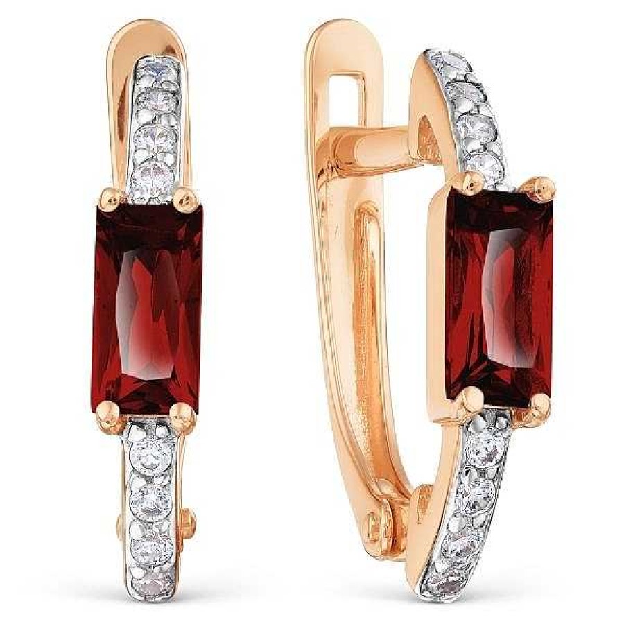 Ohrringe Zolotoy | Damen Ohrringe 585 Rot Gold Granat Zirkonia