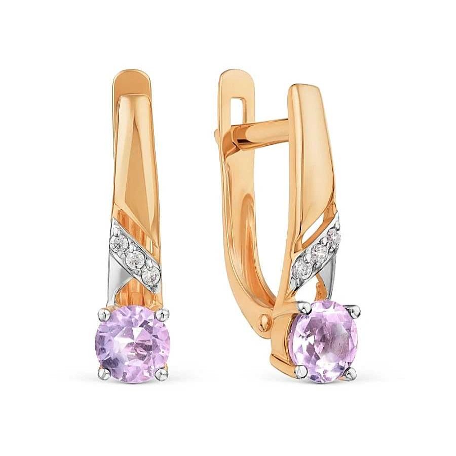 Ohrringe Zolotoy | Damen Ohrringe 585 Rotgold Mit Amethyst Und Zirkonia