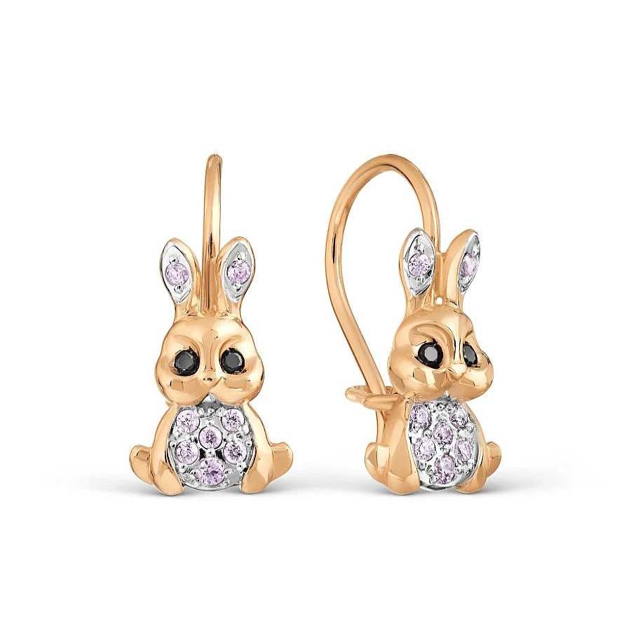 Ohrringe Zolotoy | Kinderohrringe "Hase" Mit Zirkonia 585 Rotgold