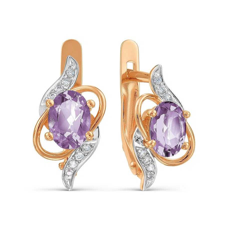 Ohrringe Zolotoy | Damen Ohrringe Mit Amethysten Und Zirkonia 585 Rotgold