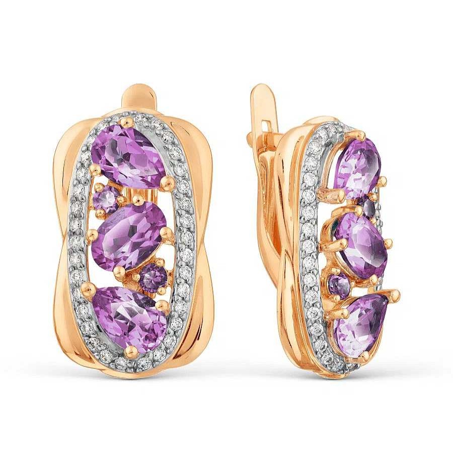 Ohrringe Zolotoy | Ohrringe Mit Amethysten Und Zirkonia | 585 Rotgold