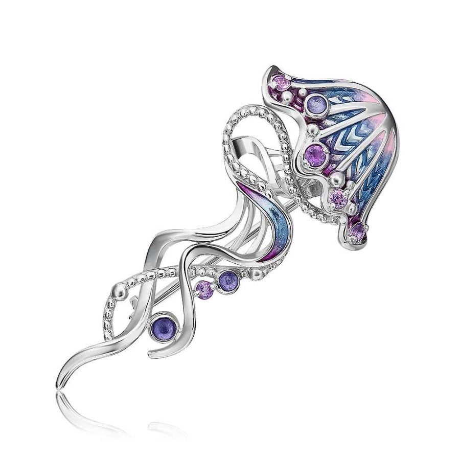 Broschen Zolotoy | Brosche Qualle 925 Silber Mit Amethyst Und Emaille