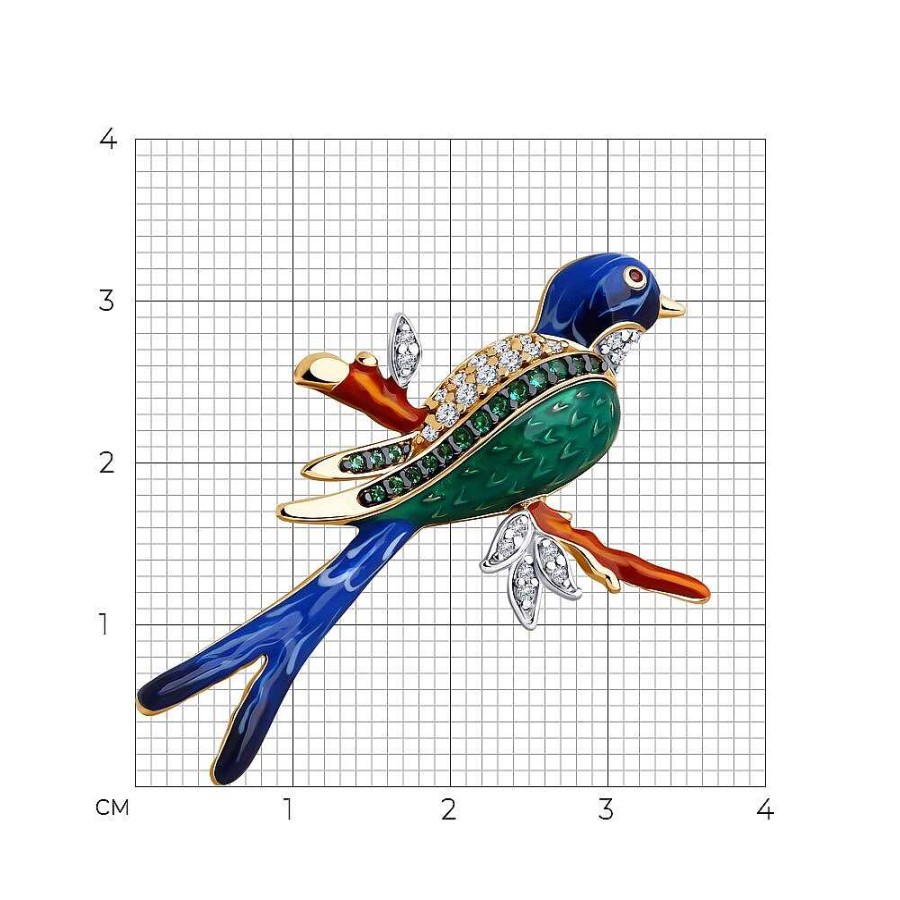 Broschen Zolotoy | Brosche Schwalbe 925 Silber Mit Korund, Zirkonia Und Emaille