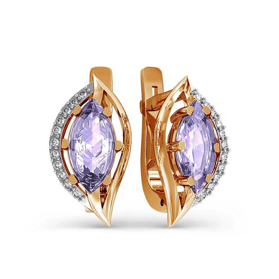 Ohrringe Zolotoy | Damen Ohrringe Amethyst Zirkonia | 585 Rotgold