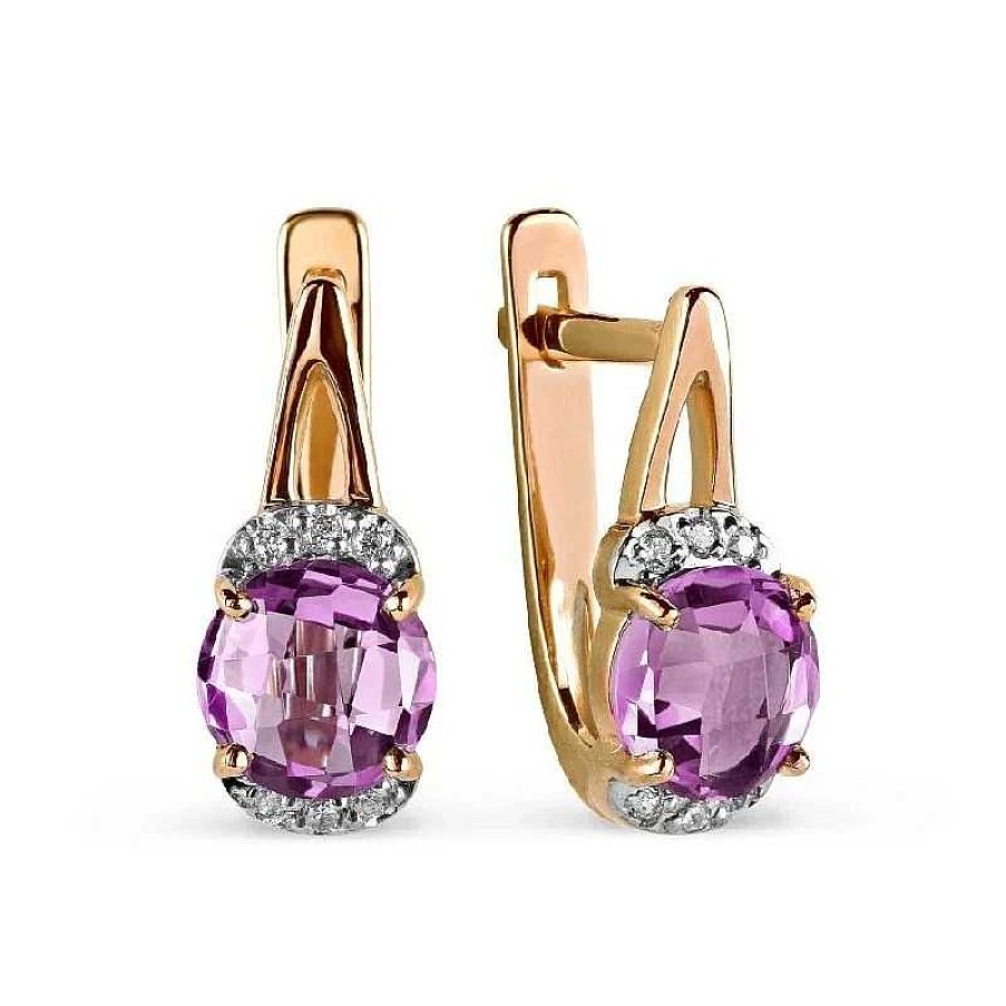 Ohrringe Zolotoy | Ohrringe Mit Amethysten Und Zirkonia | 585 Rotgold