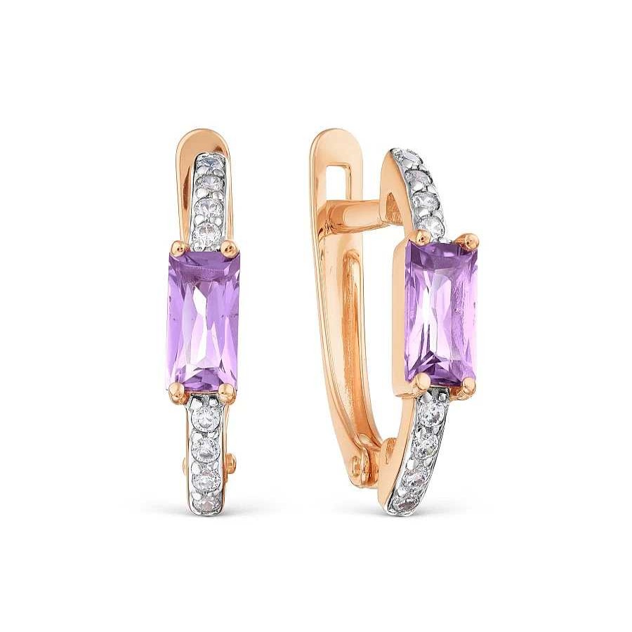 Ohrringe Zolotoy | Paar Ohrringe Mit Amethyst Und Zirkonia - 585 Rotgold