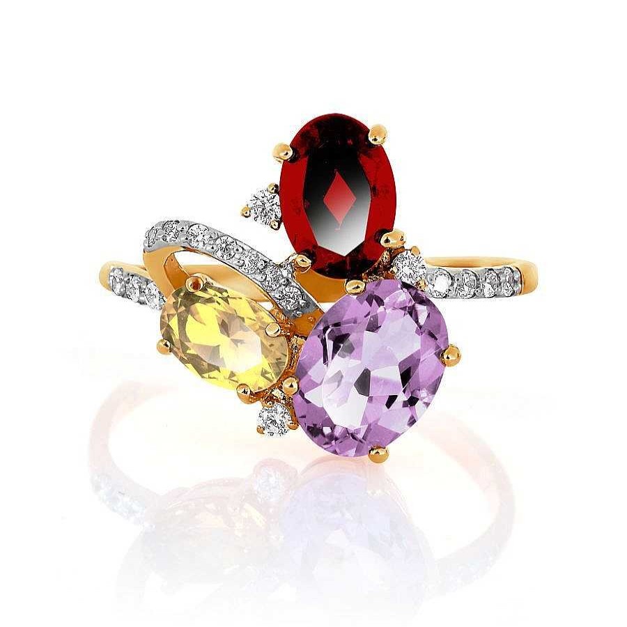 Ringe Zolotoy | Damen Ring Mit Amethyst, Granat, Citrin Und Zirkonia