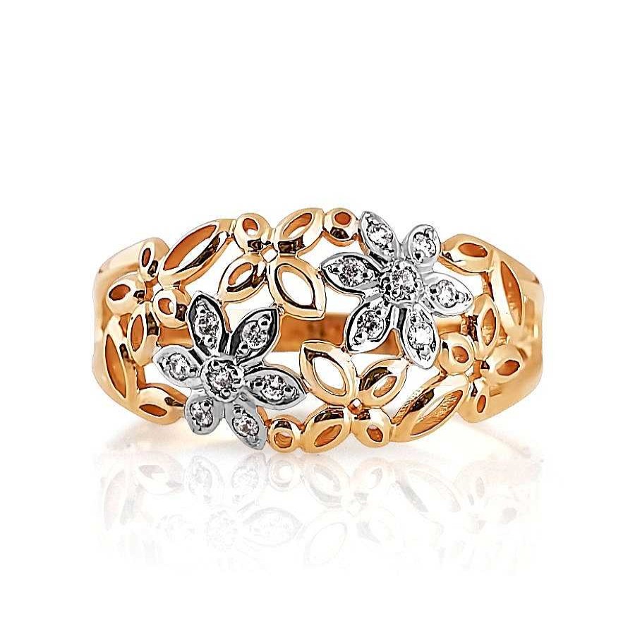 Ringe Zolotoy | Damen Ring "Blumenfeld" Mit Zirkonia 585 Rotgold