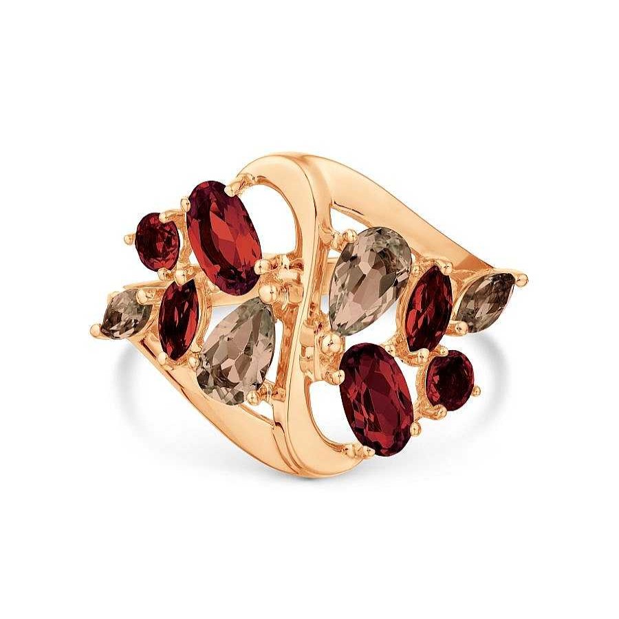 Ringe Zolotoy | Damen Ring Mit Rauchtopas Und Granat 585 Rotgold