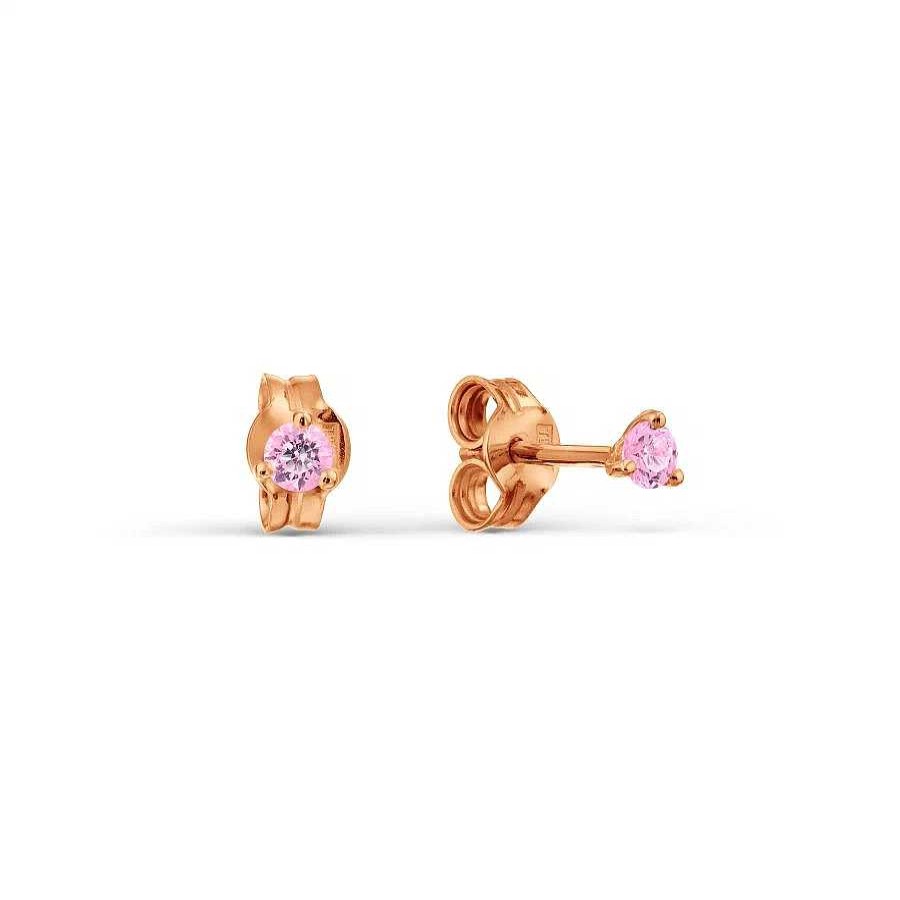 Ohrringe Zolotoy | Paar Ohrstecker Mit Rosa Zirkonia 585 Rotgold