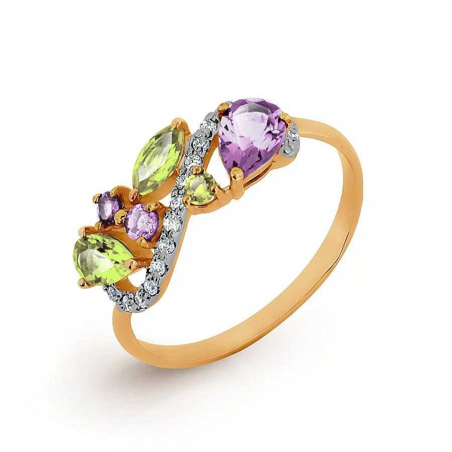 Ringe Zolotoy | Damen Ring Mit Amethysten Chrysolithe Und Zirkonia 585 Rotgold