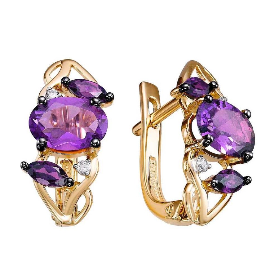 Ohrringe Zolotoy | Damen Ohrringe 585 Rotgold Amethyst Und Zirkonia