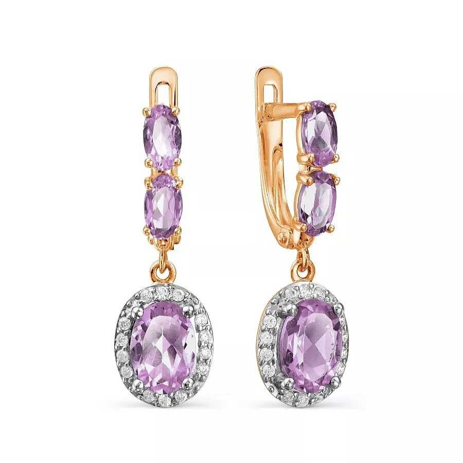 Ohrringe Zolotoy | Damen Ohrringe 585 Rotgold Amethyst Zirkonia