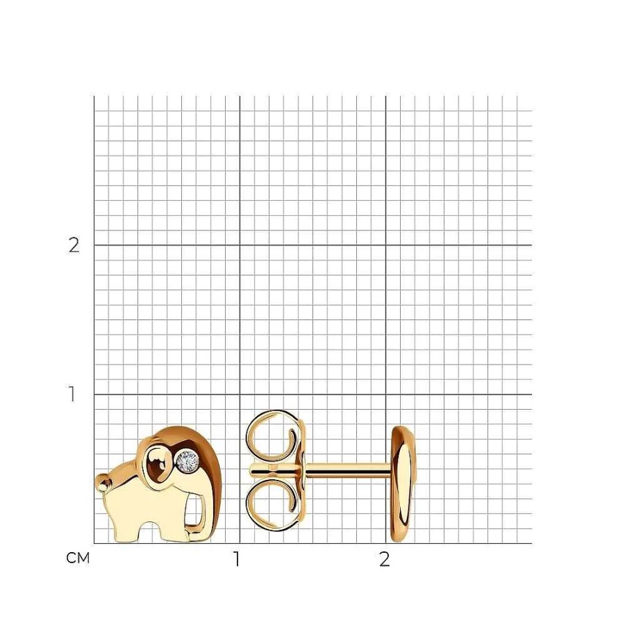 Ohrringe Zolotoy | Paar Ohrstecker Mit Zirkonia | 585 Rotgold - Elefanten