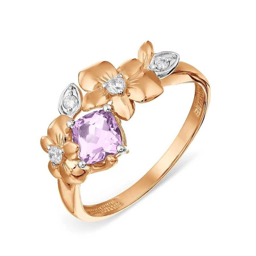 Ringe Zolotoy | Damen Ring "Blumen" 585 Rosegold Amethyst Zirkonia Bicolor