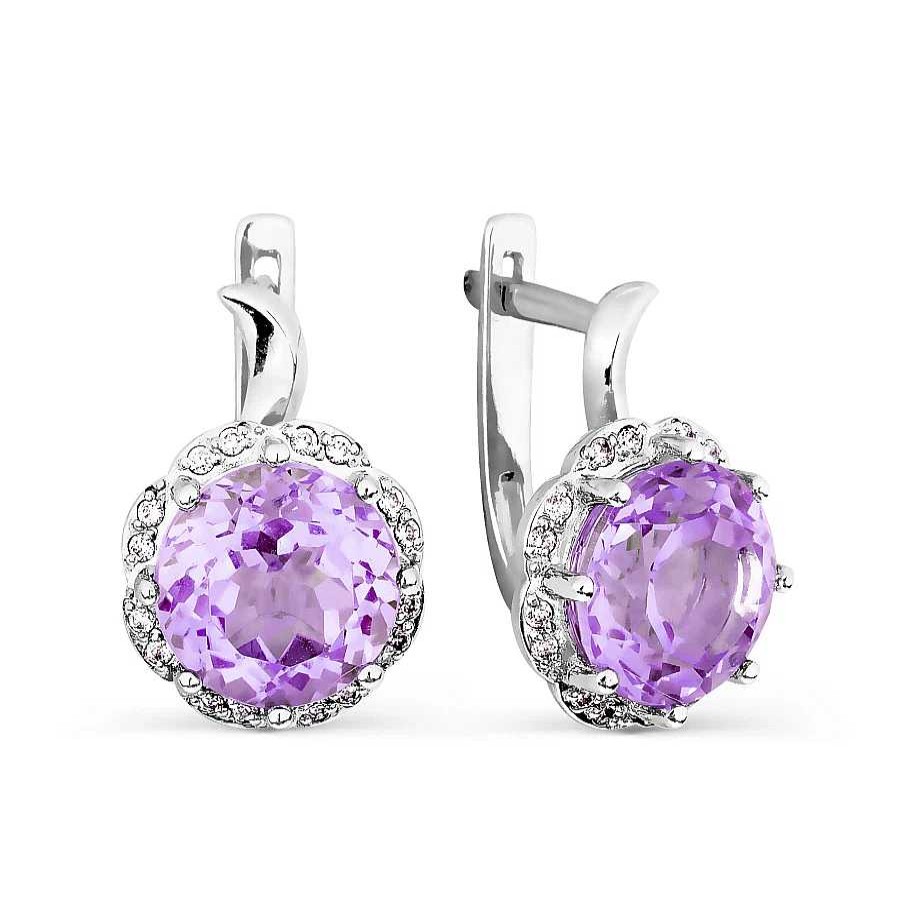 Ohrringe Zolotoy | Damen Ohrringe 585 Wei Gold Amethysten Zirkonia