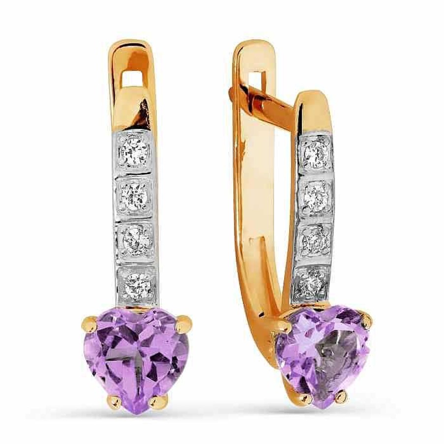 Ohrringe Zolotoy | Damen Ohrringe 585 Rotgold Mit Amethyst Und Zirkonia